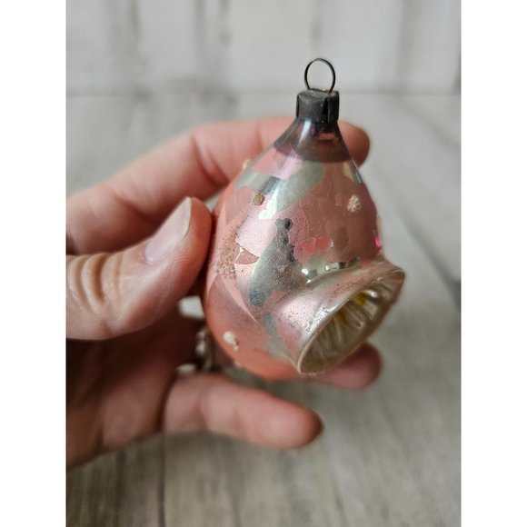 Vintage pink indent reflector shooting star glass ornament Xmas tree - Picture 5 of 8